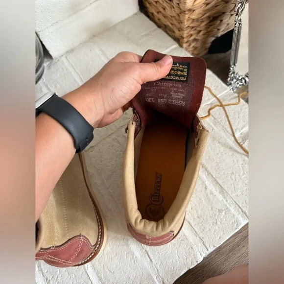 Chippewa Monkey Boots Suede Leather Size 10 ЕЕЕ Tan Maroon - Picture 9 of 13